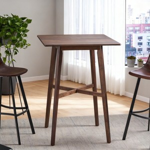 Modern Bar Height 42" Dining Table, Rubberwood Legs and Laminate Table Top, Walnut Finish, Black - 1 of 4