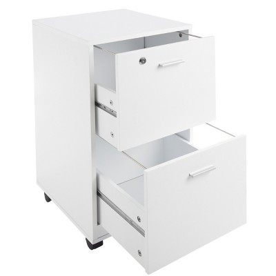 White Mobile 2-Drawer Lockable File Cabinet with Wheels