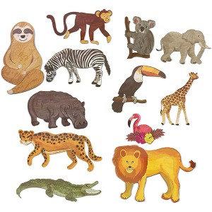 Blue Panda 12 Count Jungle Animal Safari Paper Cutouts for Crafts, Home Party School Decoration, 7.8 x 6.5 inches to 16.3 x 7 inches - 1 of 4