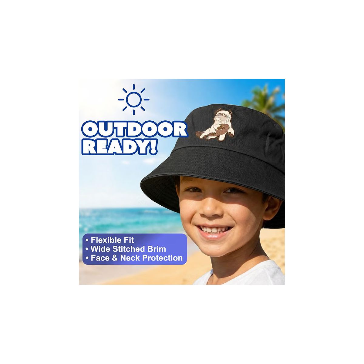 Appa Bucket Hat for Kids - Officially Licensed Avatar Appa Bucket Hat, Beach Hat, Sun Hat 4-14 Black, Grey, Blue, White and Red - thumbnail 2