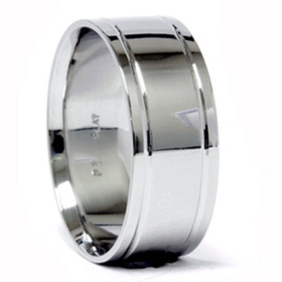 Pompeii3 Platinum 8mm High Polished Double Inlay Band Men's Wedding RIng