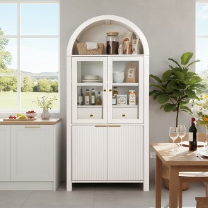 CIPACHO White 71" Fluted Tall Arched Pantry Cabinet, Elegant Display Storage with Glass Door, Hidden Drawer & Adjustable Shelves for Home - 1 of 4