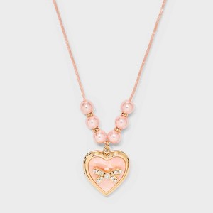 Girls' Pink Bow Locket Necklace - Cat & Jack™ Pink - 1 of 4