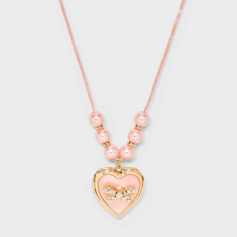 Girls' Pink Bow Locket Necklace - Cat & Jack™ Pink - image 1 of 4