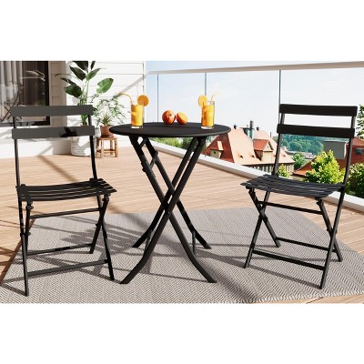 3-Piece Outdoor Bistro Set - Small Iron Patio Table & 2 Chairs, Cafe Dining Set for Balcony, Garden, Apartment, All-Weather Bistro Furniture