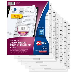 Avery Jan-Dec Dividers for 3 Ring Binders, 12 Tabs per Set, Customizable Table of Contents, Classic White Tabs (6 Sets of 11826) - 1 of 4