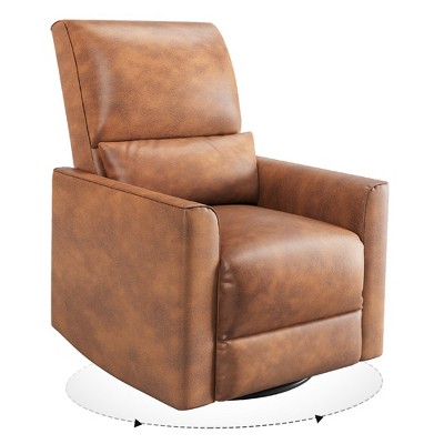 Image of Whizmax Recliner Chair with Rocker & 360¡ã Swivel, Glider Rocker Recliner, PU Leather Sofa Chair with high Back for Living Room, Bedroom, Brown