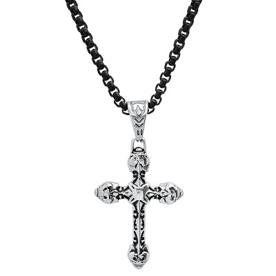 Steeltime 24" Men's two tone black ip and stainless steel accented cross pendant