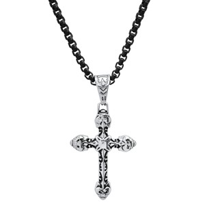 Steeltime 24" Men's two tone black ip and stainless steel accented cross pendant - 1 of 4
