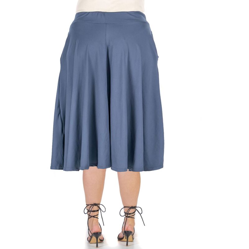 24seven Comfort Apparel Elastic Waist Pleated Pocket Plus Size Midi Skirt, 3 of 5
