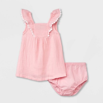 Image of Baby Girls' Solid Sleeveless Dress - Cat & Jack™ Light Pink 6-9M