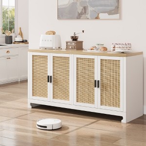Buffet Cabinet,Rattan Accent Storage Cabinet with 4 Doors and Shelf, Sideboard Buffet Cabinet with Storage, Modern Console Coffee Bar Cabinet - 1 of 4