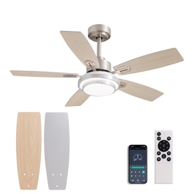 Siljoy Ceiling Fans with Lights and Remote, 42 Inch Nickel Ceiling Fan with Quiet Reversible DC Motor, Dimmable LED Lighting, 6 Speeds, Timer
