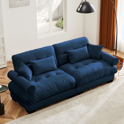 Large Straight Sectional Sofa,Modern Velvet Sectional Sofa With Waist Pillows And Throw Pillows,Comfortable Sofa For Living Room-Cuddlewood