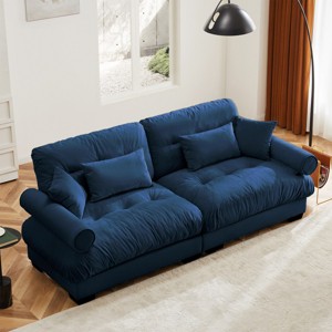 Large Straight Sectional Sofa,Modern Velvet Sectional Sofa With Waist Pillows And Throw Pillows,Comfortable Sofa For Living Room-Cuddlewood - 1 of 4