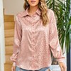 Clearlove Leopard Stain Button Down Shirts Roll Up Long Sleeve V Neck Casual Work Loose Shirts for Women - 4 of 4