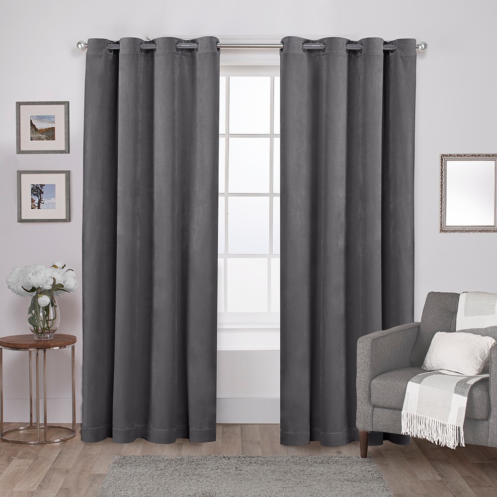 Photos - Curtains & Drapes Set of 2 84"x54" Velvet Heavyweight Grommet Top Window Curtain Panel Gray