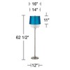 360 Lighting Modern Floor Lamp 62.5" Tall Satin Steel Chrome Crystal Strands Turquoise Satin Drum Shade for Living Room Reading Bedroom - 3 of 3
