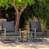 Outsunny 3-Piece Patio Bistro Set, PE Rattan Wicker Outdoor Furniture with Soft Cushions, 2 Rocking Chairs, Slatted Coffee Table - 2 of 4