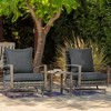 Outsunny 3-Piece Patio Bistro Set, PE Rattan Wicker Outdoor Furniture with Soft Cushions, 2 Rocking Chairs, Slatted Coffee Table - image 2 of 4