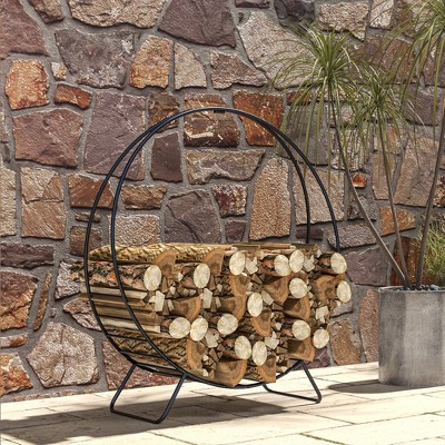 Black Powder Coated Steel 40" Firewood Rack with Waterproof Cover