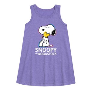 Girls' - Peanuts - Snoopy And Woodstock Graphic Sleeveless Aline Dress - 1 of 4