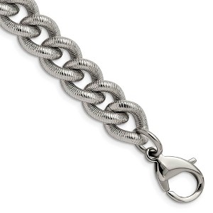 Black Bow Jewelry Men's 14.5mm Stainless Steel Textured Curb Chain Bracelet, 8.25 Inch - 1 of 4