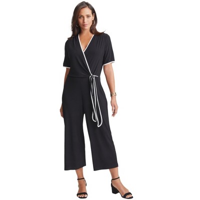 Jessica London Women's Plus Size Stretch Knit Cropped Wide Leg Jumpsuit