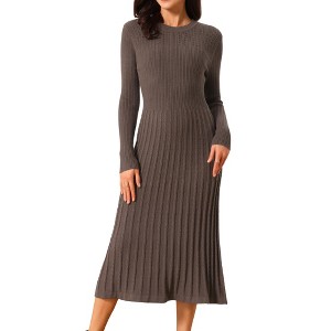 INSPIRE CHIC Women's Crewneck Knit Long Sleeve Midi Ribbed A-Line Sweater Dress - 1 of 4