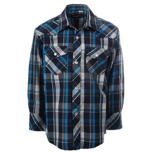 Gioberti Boy's Casual Western Plaid Long Sleeve Pearl Snaps Shirt - 1 of 1