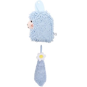 REGALWOVEN Soft Absorbent Flower Pattern and Sheep Pattern Chenille Hand Towel with Loop 6" x 15"/7" x 11" 2 Pcs - 1 of 4