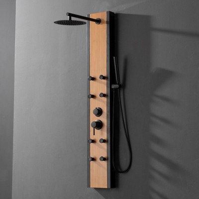 57'' Black and Bamboo Shower Panel System with Body Jets