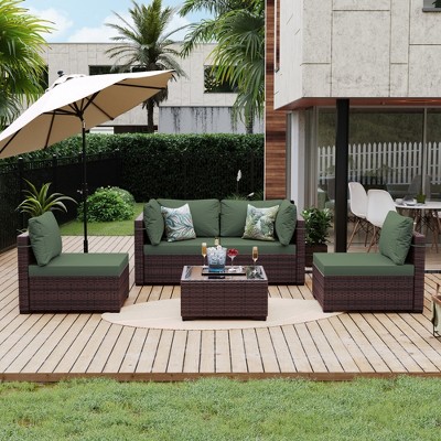 UPHA 5-Piece Rattan Patio Sofa Conversation Set with Cushions