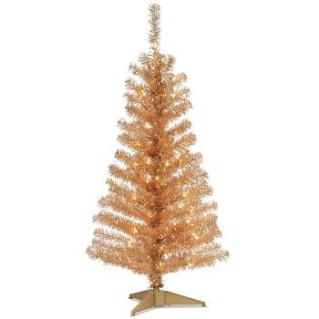 National Tree Company 4' Champagne Tinsel Artificial Pencil Christmas Tree 70ct Clear