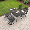 5-Piece Outdoor Dining Set, Cast Aluminum Rectangle Table with Swivel Chairs, Red Cushions, Umbrella Hole - 3 of 4