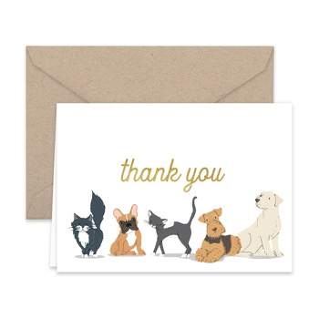 Paper Frenzy Dog and Cat Thank You Note Cards and Kraft Envelopes -- 25 pack