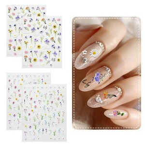 Wrapables 5D Embossed Colorful Flowers Nail Art Decal Stickers, Self Adhesive 3D Floral Design (Set of 4) - 1 of 4