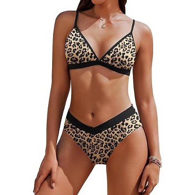 AI'MAGE Womens Triangle Bikini Set High Cut Bathing Suits Color Block Two Piece Swimsuit 2025 Black Leopard L