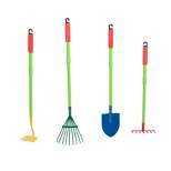 HearthSong Grow With Me Adjustable Garden Tool Set for Kids with Shovel, Hoe, Leaf Rake, and Soil Rake