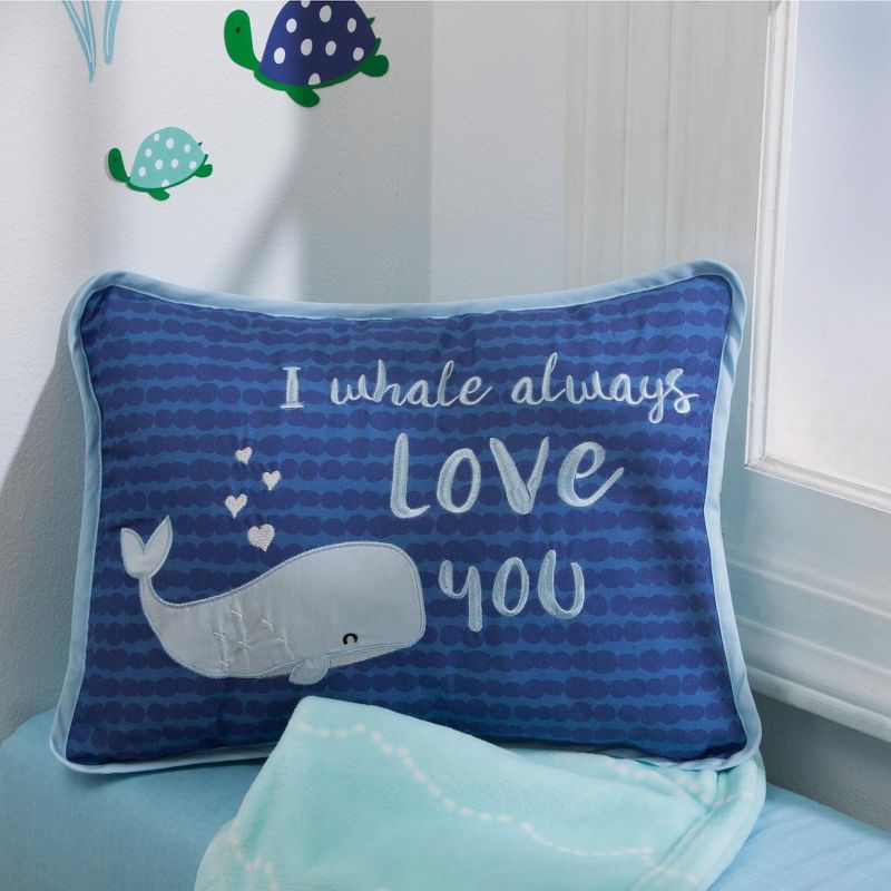 Lambs & Ivy Oceania Decorative Throw Pillow - Blue Ocean Whale, 3 of 4