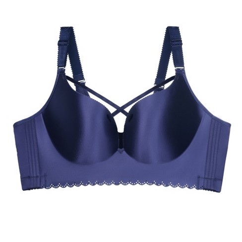 Agnes Orinda Women's Plus Size Underwire Retro Lace Trim Push-up Bra And Panty  Set Purple Blue 40d : Target