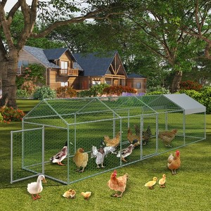 Large Metal Chicken Coop with Run, Poultry Pen with Security Lock & Anti-UV Cover，Walk in Chicken Runs for Outdoor Backyard - 1 of 4
