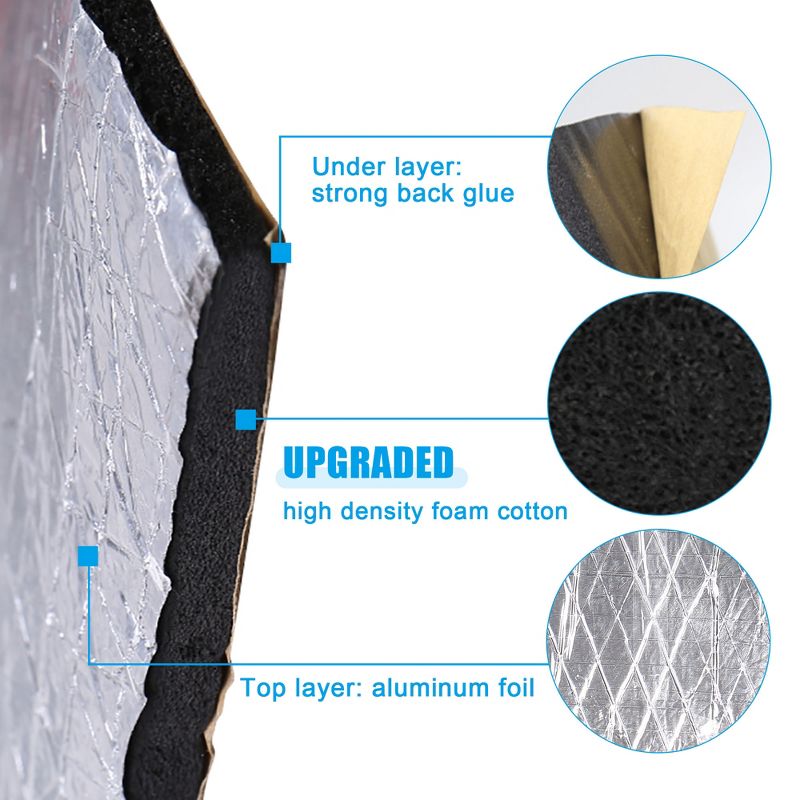 Unique Bargains Car Floor Sound Insulation Deadener Mat High Density Foam Glassfiber Heat Sound Deadening Mat, 3 of 7