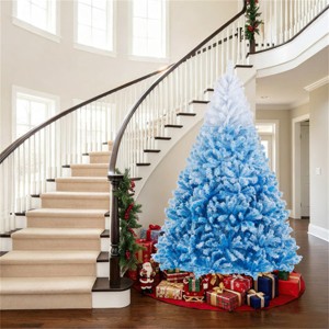 White & Blue Flocked Christmas Tree, Full Branch Tips, Fire-Resistant PVC, Hinged Design with Stable Metal Stand - 1 of 4