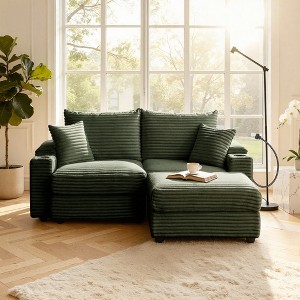 MYINDA 2-Seater Sectional Couch with Ottoman- Corduroy Sofa Chair with Storage Armrests, USB and Phone Holder - 1 of 4