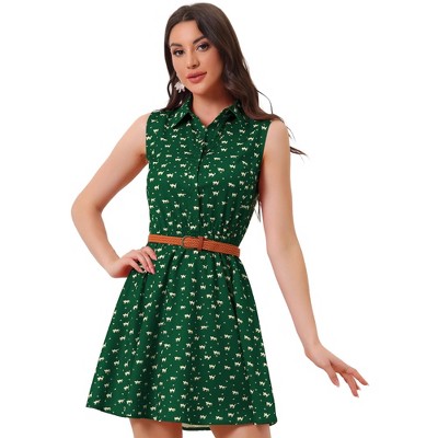 INSPIRE CHIC Women's Floral Sleeveless Half Placket Mini Belted Summer Dress