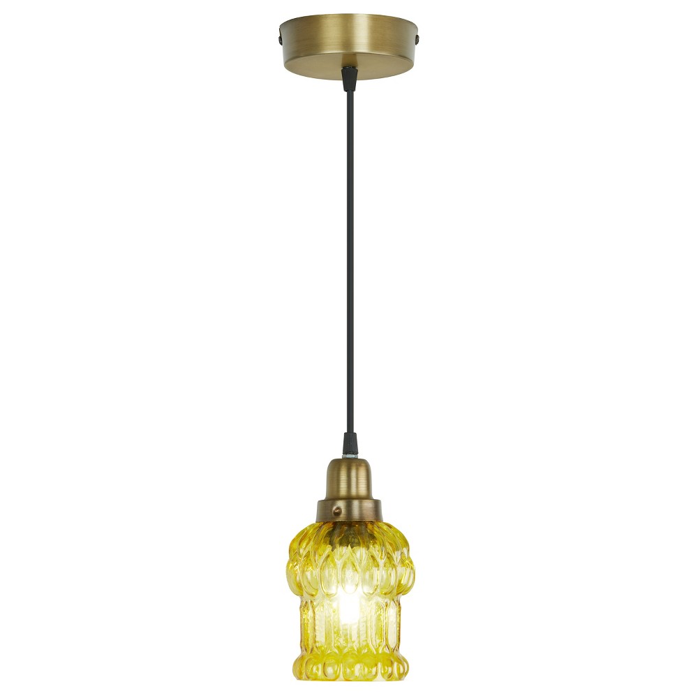 Photos - Chandelier / Lamp River of Goods 4.5" 1-Light Delphine Glass and Metal Pendant Yellow