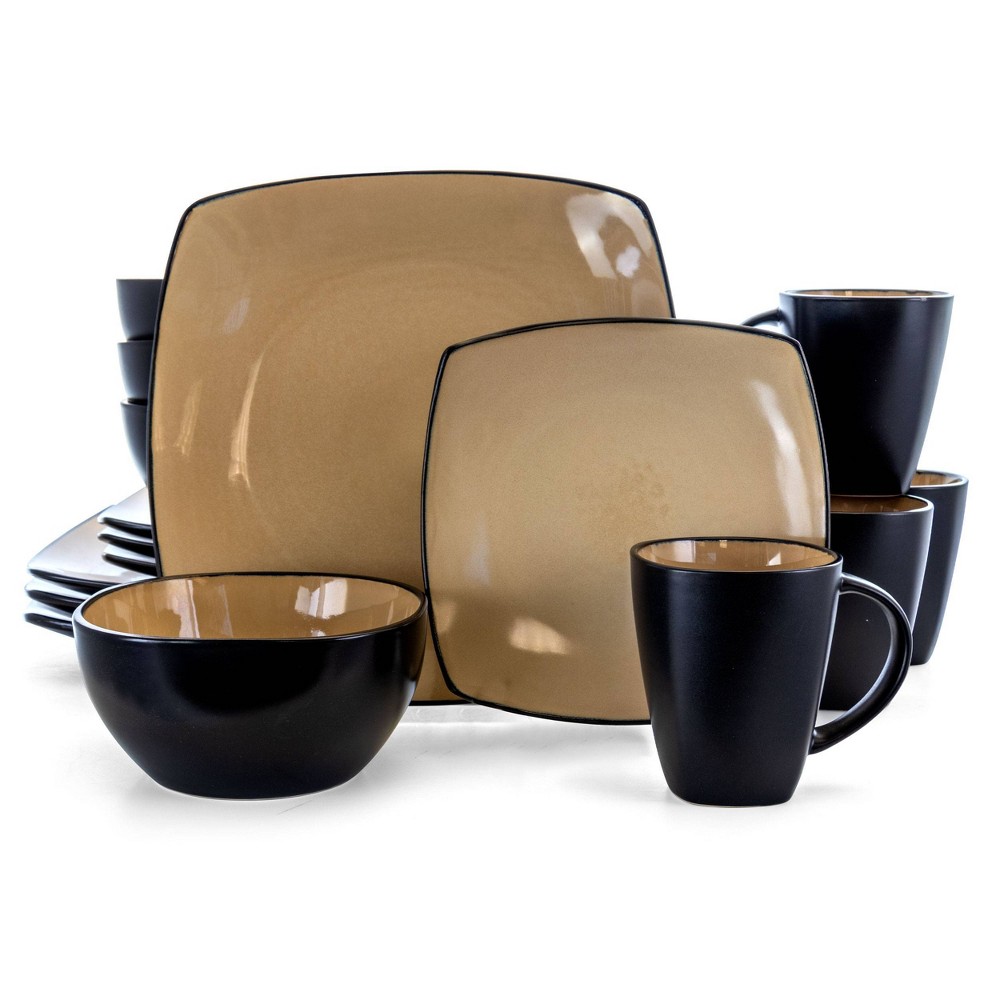 UPC 085081926470 product image for 16pc Stoneware Soho Lounge Square Dinnerware Set Taupe - Gibson Soho Lounge | upcitemdb.com