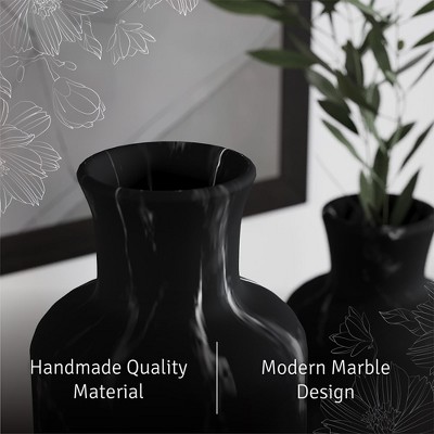 Matte Black Marble Look Decorative Vase Set