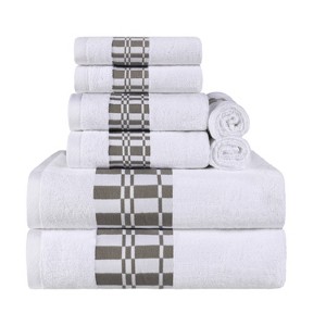 100% Cotton Medium Weight Geometric Border 8 Piece Assorted Bathroom Towel Set by Blue Nile Mills - 1 of 4